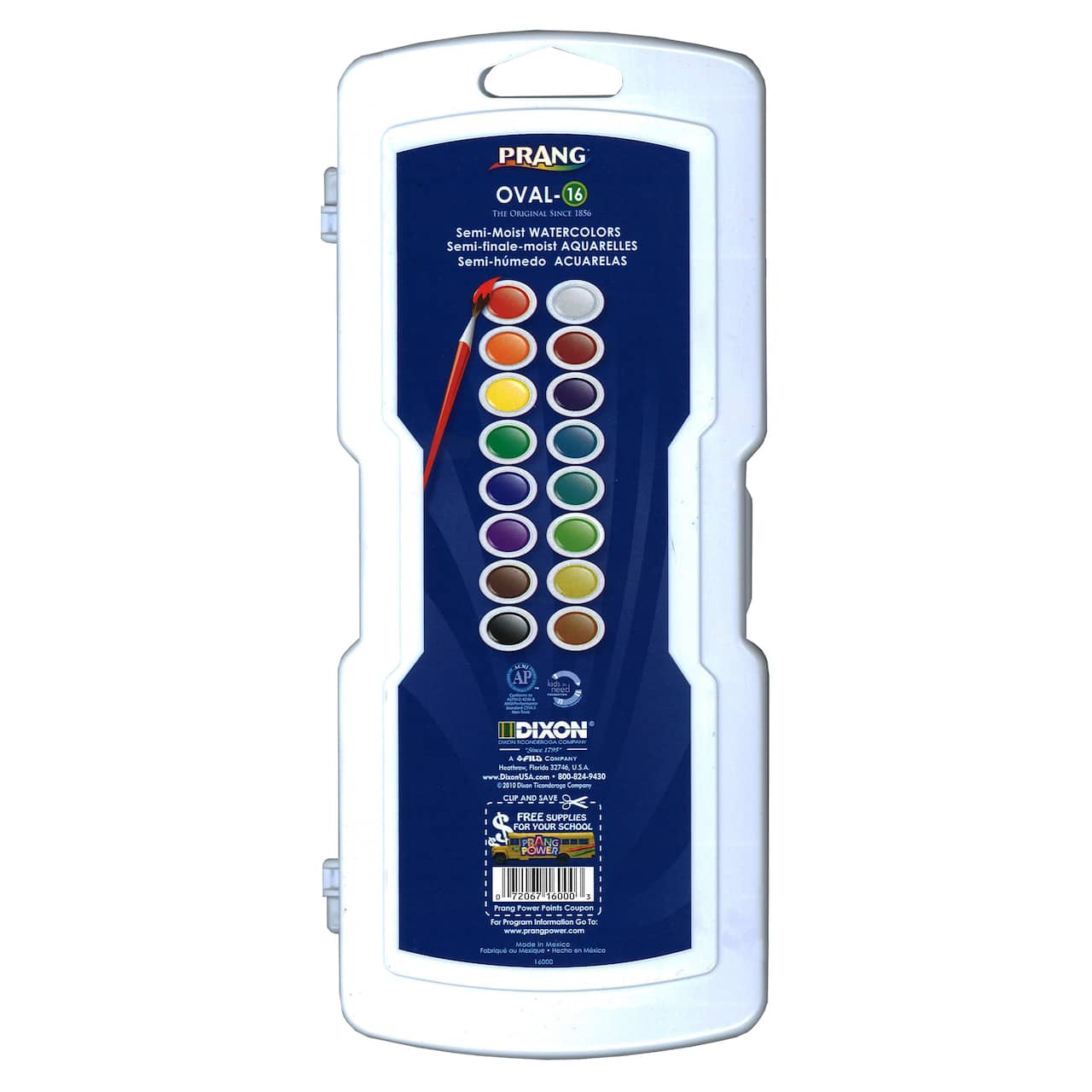 Prang® 16 Colors Watercolor Oval Pan with Brush